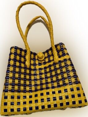"Saigon Birkin" Recycled Plastic Bag in Blue/Yellow  Inner Child Shop